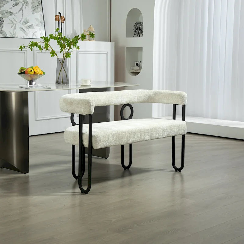 Canapé deux places moderne en tissu chenille avec accoudoirs et pieds en métal pour salon
