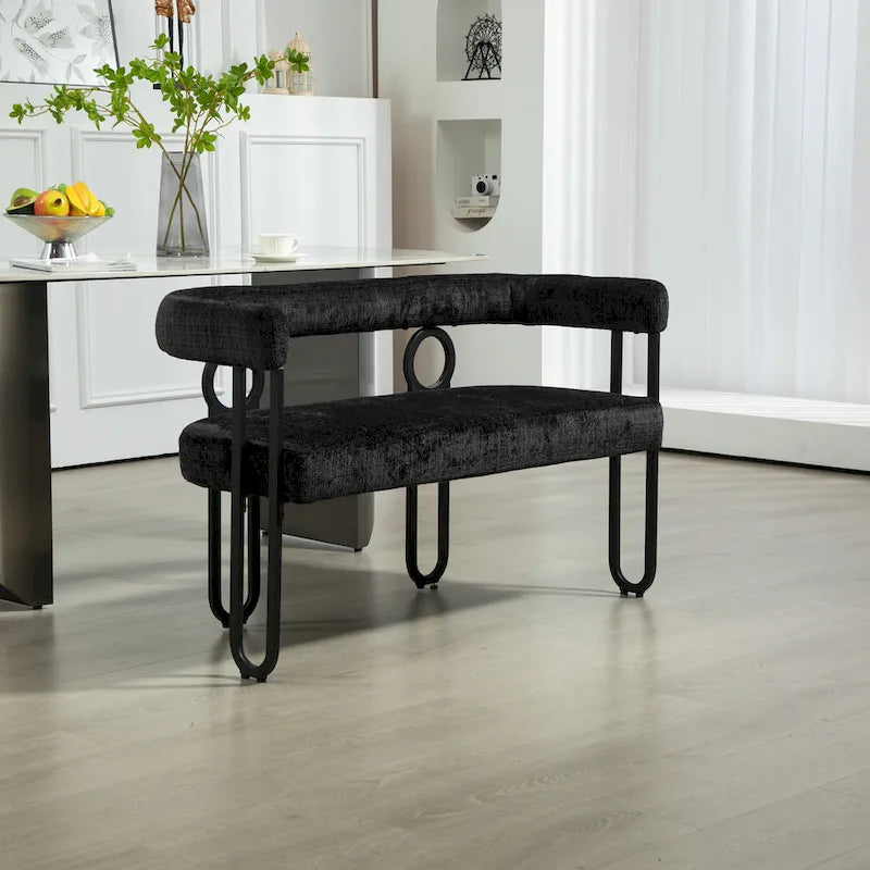 Canapé deux places moderne en tissu chenille avec accoudoirs et pieds en métal pour salon