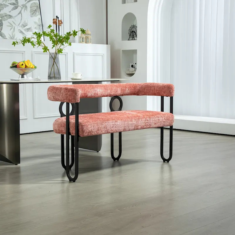 Canapé deux places moderne en tissu chenille avec accoudoirs et pieds en métal pour salon