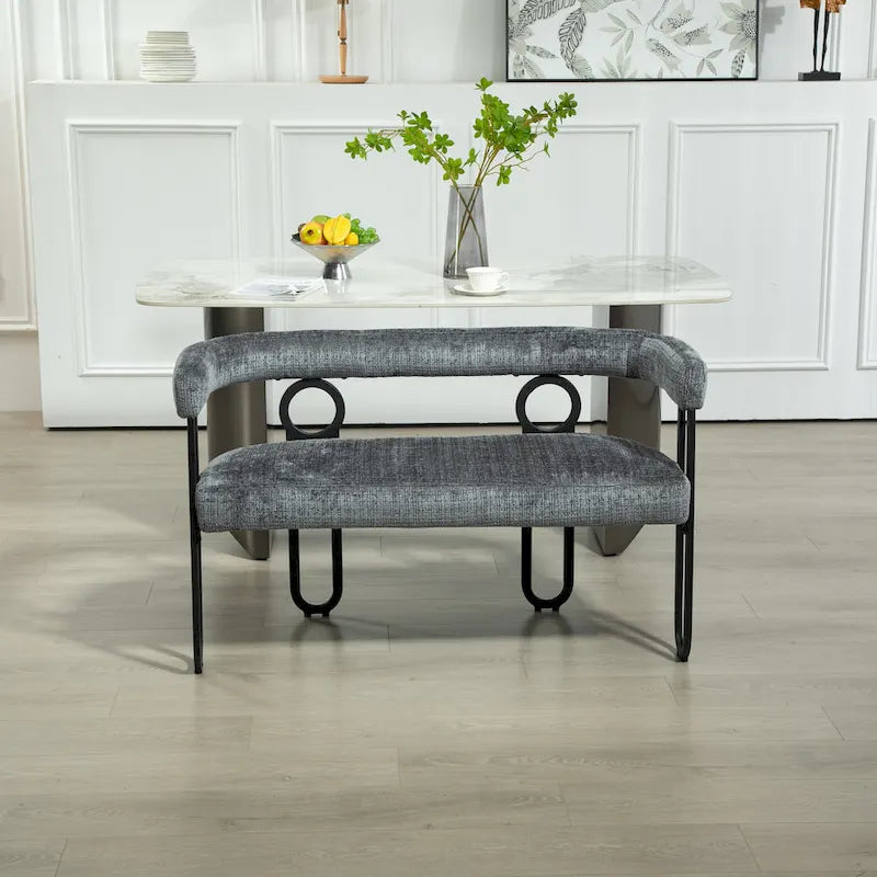 Canapé deux places moderne en tissu chenille avec accoudoirs et pieds en métal pour salon