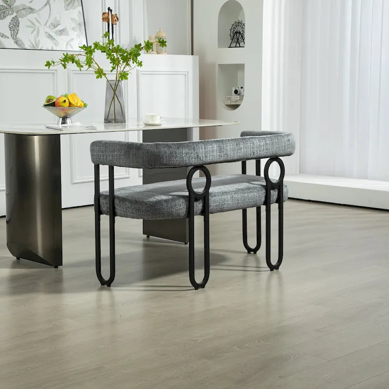 Canapé deux places moderne en tissu chenille avec accoudoirs et pieds en métal pour salon