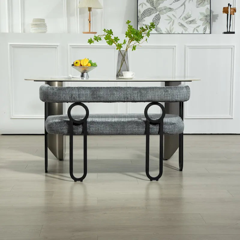 Canapé deux places moderne en tissu chenille avec accoudoirs et pieds en métal pour salon