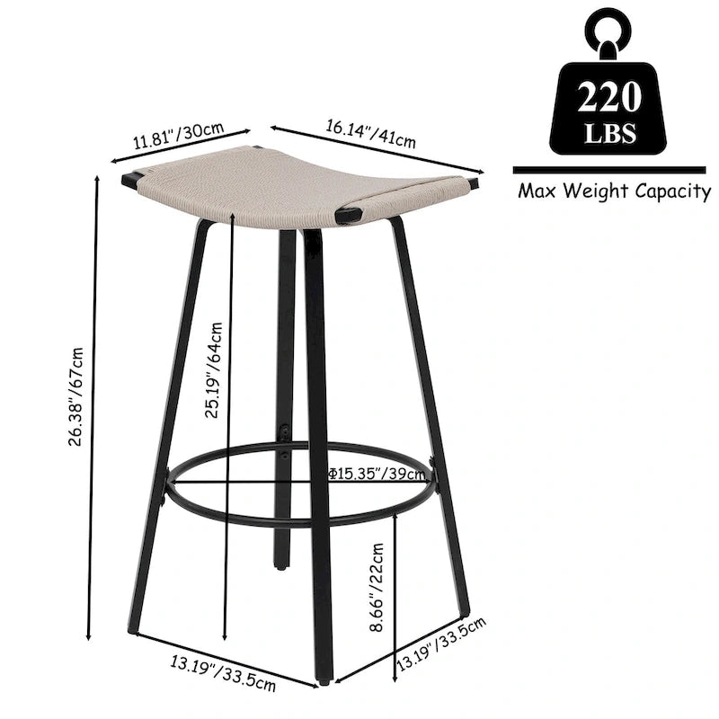 Tabourets de bar hauteur comptoir, chaises de salle à manger sans dossier tressées à la main avec repose-pieds rond, lot de 2 tabourets de pub en PVC tissé