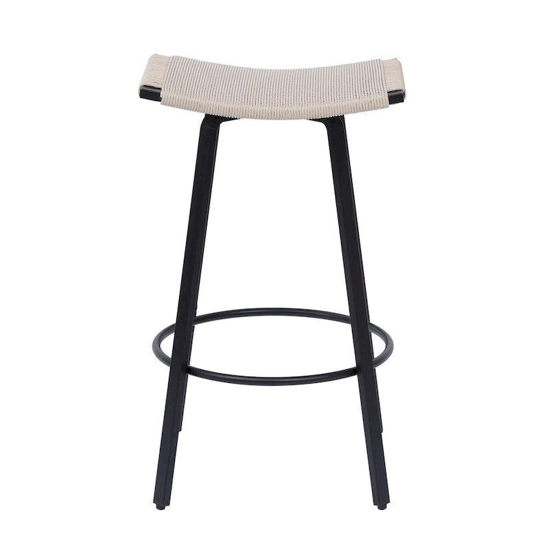 Tabourets de bar hauteur comptoir, chaises de salle à manger sans dossier tressées à la main avec repose-pieds rond, lot de 2 tabourets de pub en PVC tissé