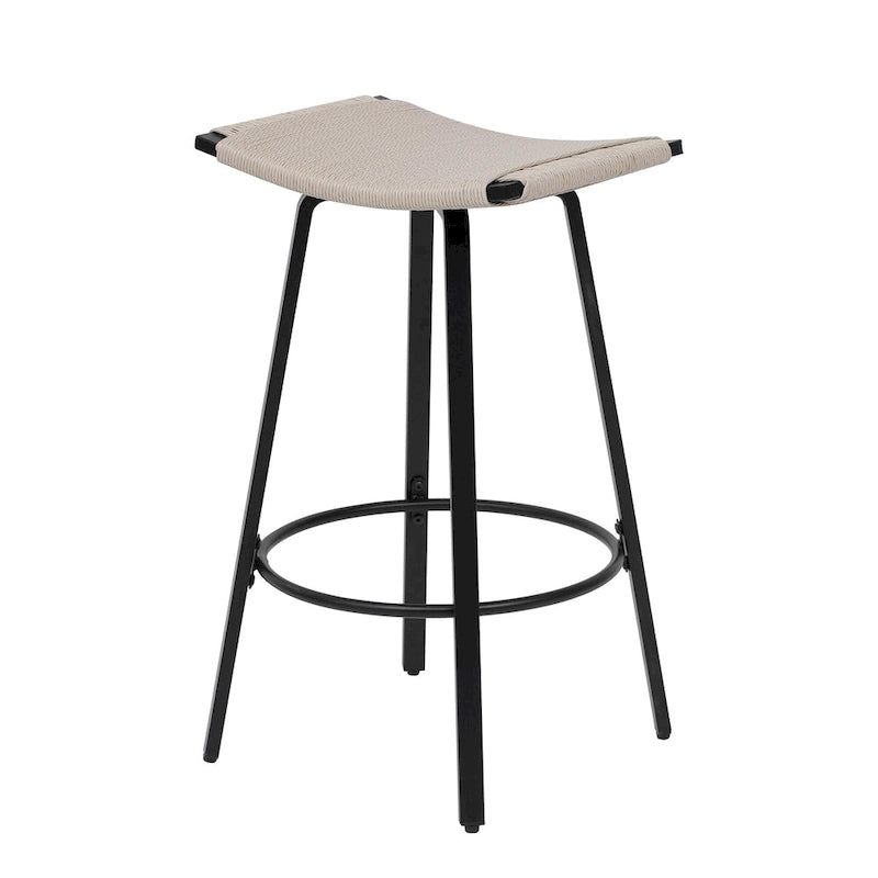 Tabourets de bar hauteur comptoir, chaises de salle à manger sans dossier tressées à la main avec repose-pieds rond, lot de 2 tabourets de pub en PVC tissé
