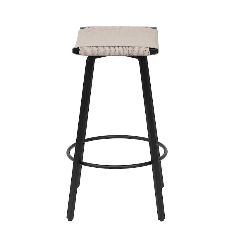 Tabourets de bar hauteur comptoir, chaises de salle à manger sans dossier tressées à la main avec repose-pieds rond, lot de 2 tabourets de pub en PVC tissé