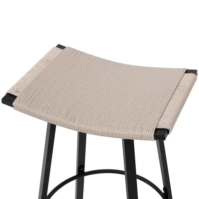 Tabourets de bar hauteur comptoir, chaises de salle à manger sans dossier tressées à la main avec repose-pieds rond, lot de 2 tabourets de pub en PVC tissé