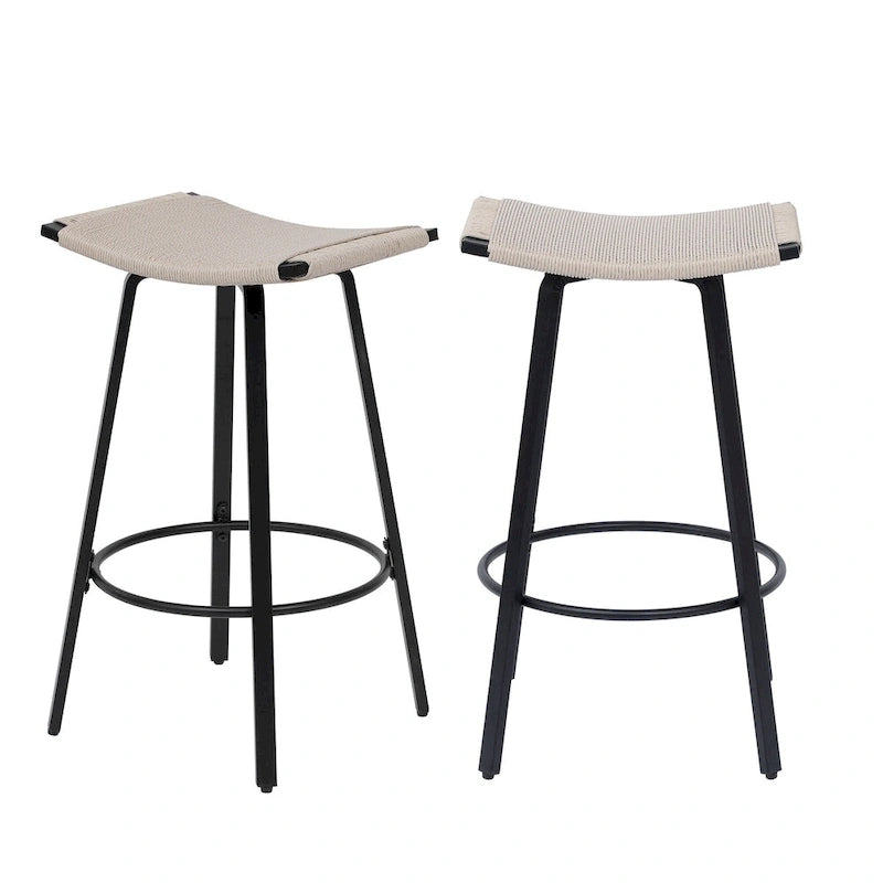 Tabourets de bar hauteur comptoir, chaises de salle à manger sans dossier tressées à la main avec repose-pieds rond, lot de 2 tabourets de pub en PVC tissé