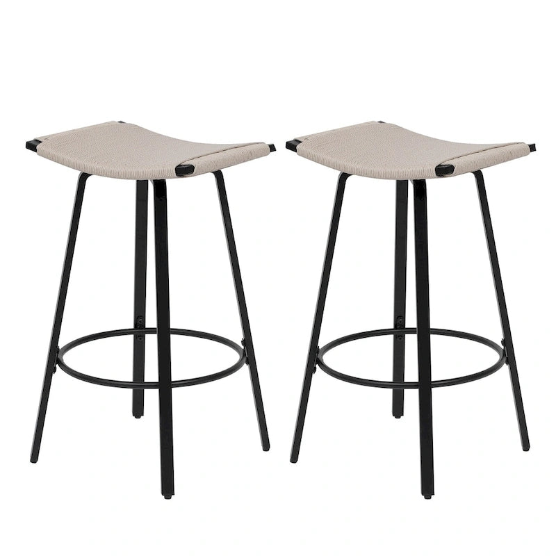 Tabourets de bar hauteur comptoir, chaises de salle à manger sans dossier tressées à la main avec repose-pieds rond, lot de 2 tabourets de pub en PVC tissé