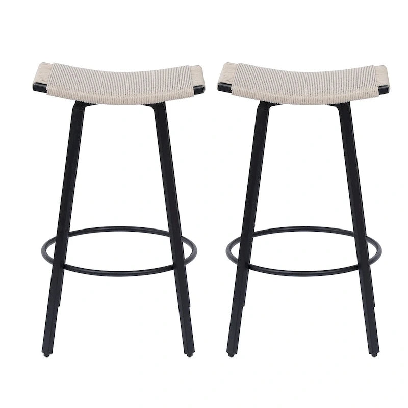 Tabourets de bar hauteur comptoir, chaises de salle à manger sans dossier tressées à la main avec repose-pieds rond, lot de 2 tabourets de pub en PVC tissé