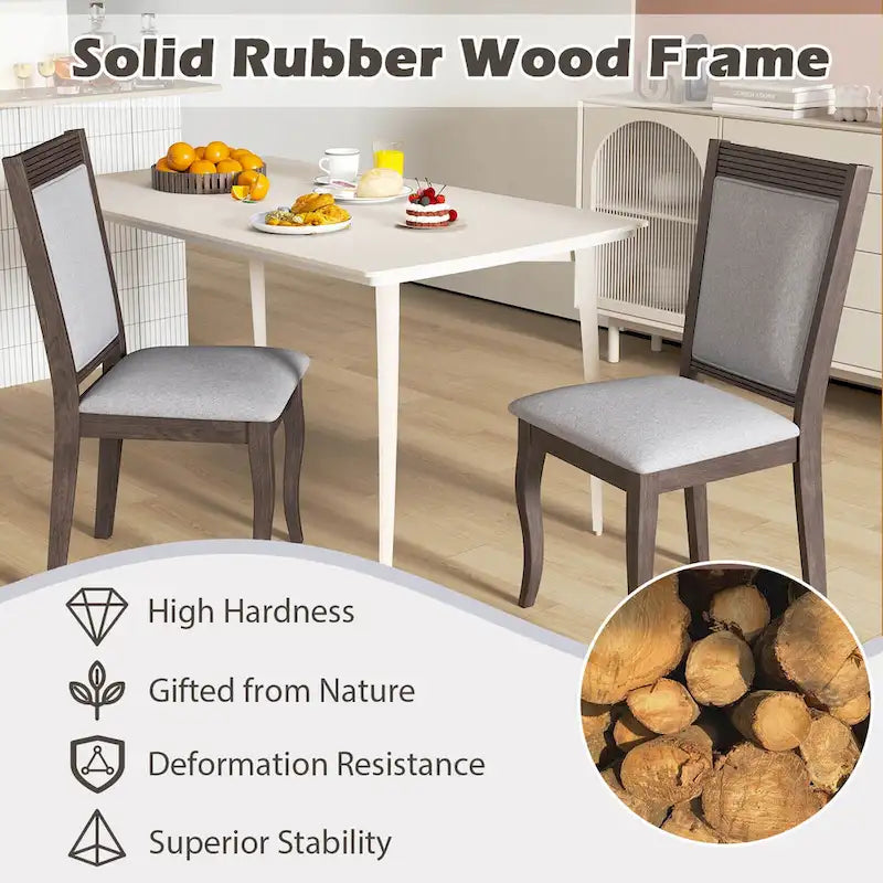 Chaises de salle à manger en bois lot de 2/4 avec cadre en bois d'hévéa et assise rembourrée