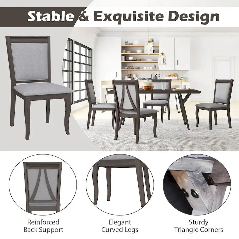 Chaises de salle à manger en bois lot de 2/4 avec cadre en bois d'hévéa et assise rembourrée