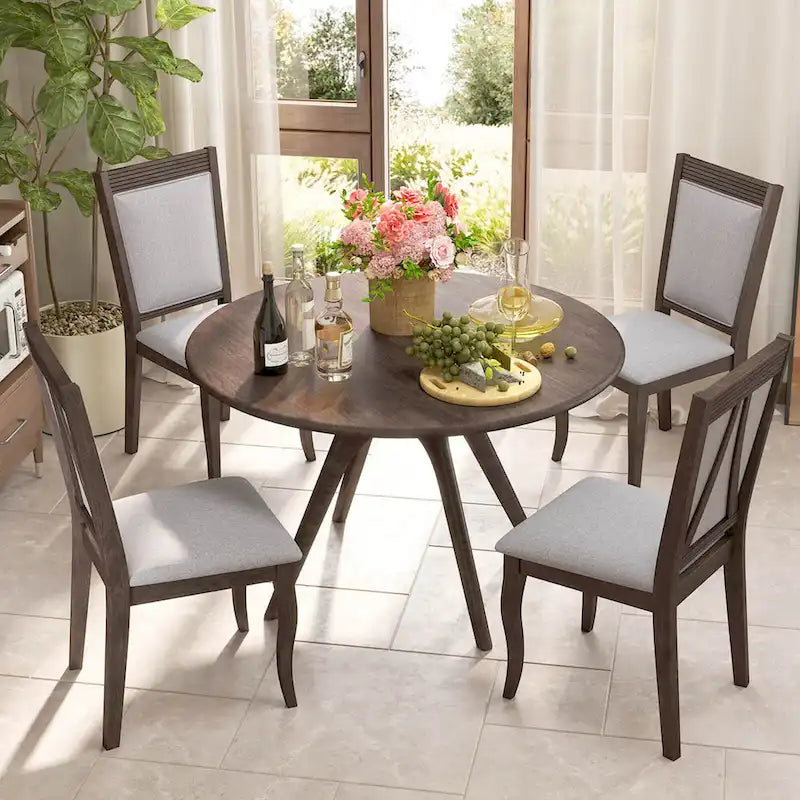 Chaises de salle à manger en bois lot de 2/4 avec cadre en bois d'hévéa et assise rembourrée