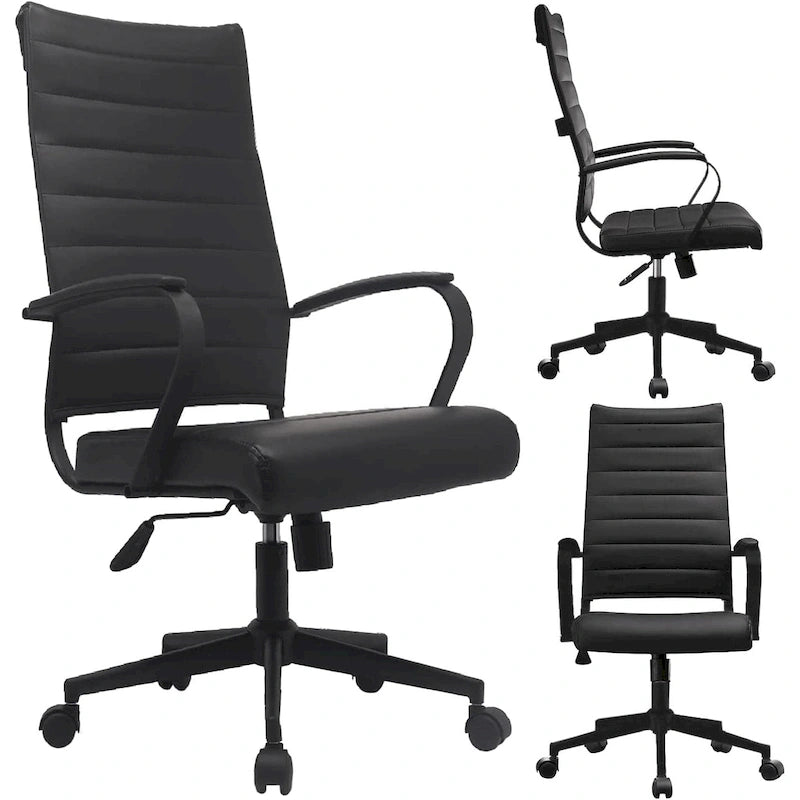 Fauteuil de bureau moderne à dossier haut, en cuir PU nervuré, pivotant et inclinable, pour salle de conférence, chaise de bureau avec coussin, pour patron