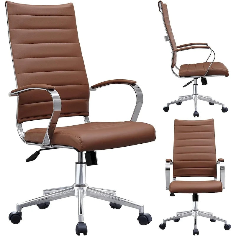 Fauteuil de bureau moderne à dossier haut, en cuir PU nervuré, pivotant et inclinable, pour salle de conférence, chaise de bureau avec coussin, pour patron