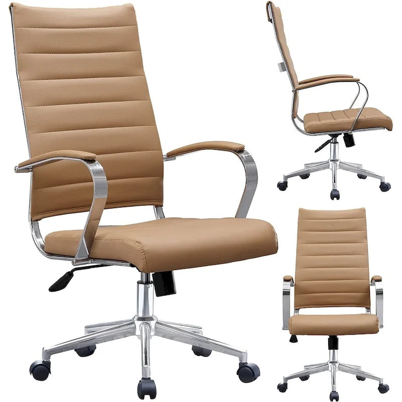 Fauteuil de bureau moderne à dossier haut, en cuir PU nervuré, pivotant et inclinable, pour salle de conférence, chaise de bureau avec coussin, pour patron