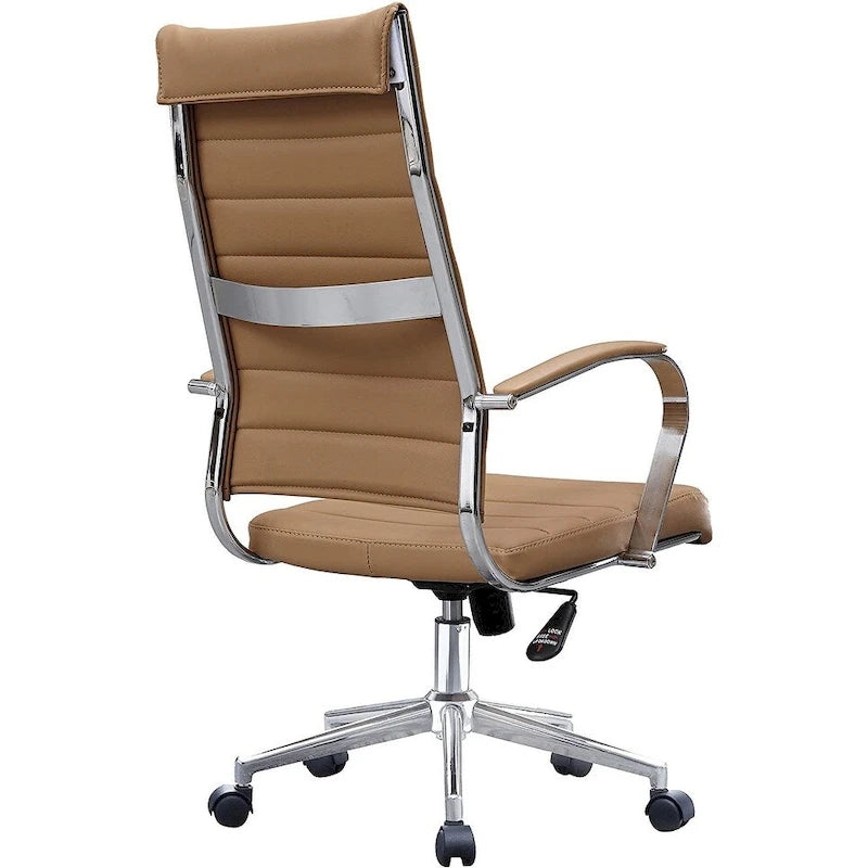 Fauteuil de bureau moderne à dossier haut, en cuir PU nervuré, pivotant et inclinable, pour salle de conférence, chaise de bureau avec coussin, pour patron