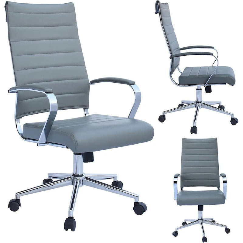 Fauteuil de bureau moderne à dossier haut, en cuir PU nervuré, pivotant et inclinable, pour salle de conférence, chaise de bureau avec coussin, pour patron