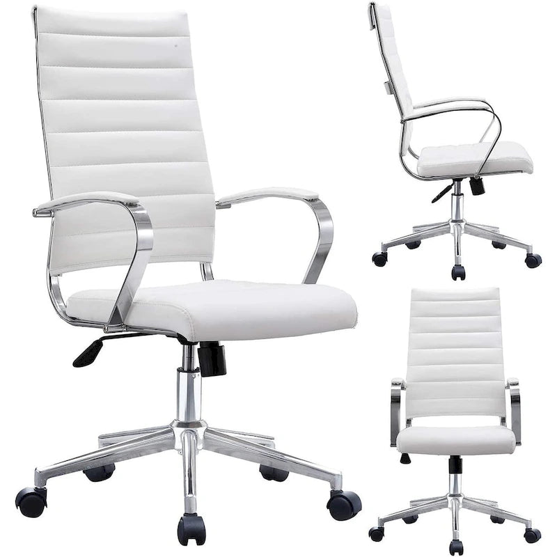Fauteuil de bureau moderne à dossier haut, en cuir PU nervuré, pivotant et inclinable, pour salle de conférence, chaise de bureau avec coussin, pour patron