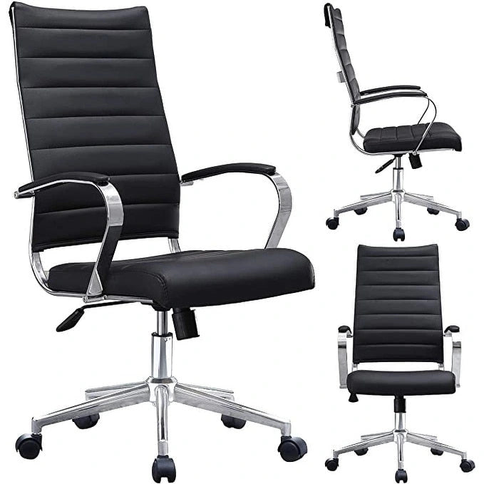 Fauteuil de bureau moderne à dossier haut, en cuir PU nervuré, pivotant et inclinable, pour salle de conférence, chaise de bureau avec coussin, pour patron