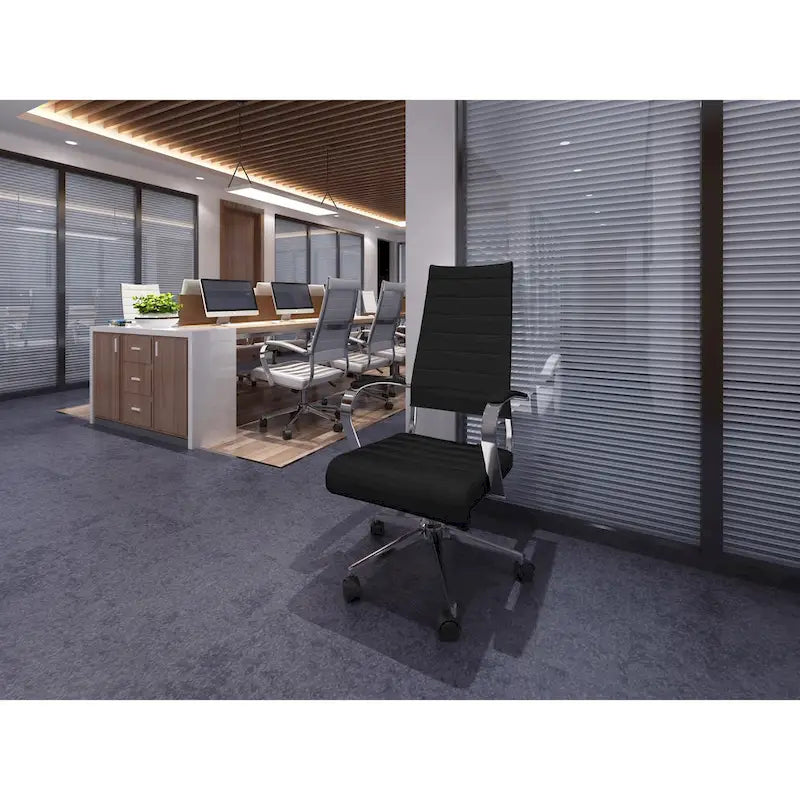Fauteuil de bureau moderne à dossier haut, en cuir PU nervuré, pivotant et inclinable, pour salle de conférence, chaise de bureau avec coussin, pour patron