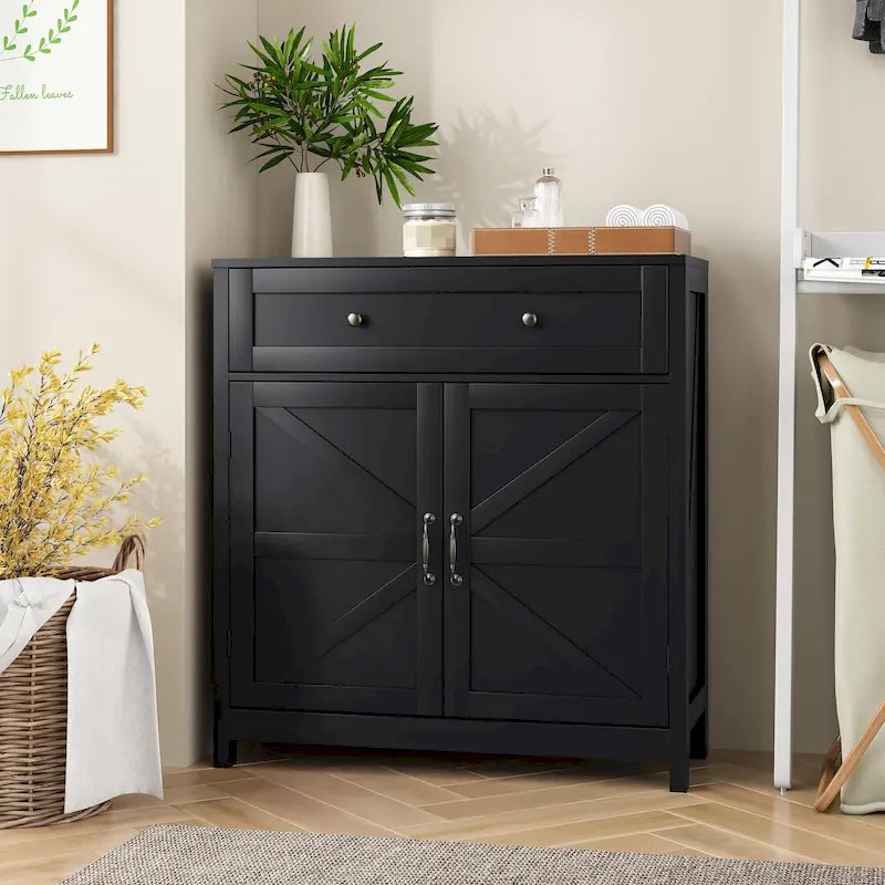 Meuble de bar à café avec deux tiroirs, meuble de rangement de cuisine avec étagère réglable, buffet avec deux portes