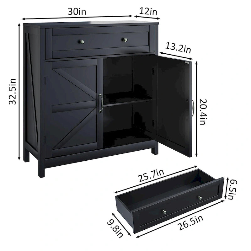 Meuble de bar à café avec deux tiroirs, meuble de rangement de cuisine avec étagère réglable, buffet avec deux portes