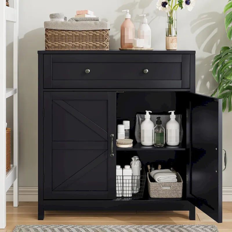 Meuble de bar à café avec deux tiroirs, meuble de rangement de cuisine avec étagère réglable, buffet avec deux portes