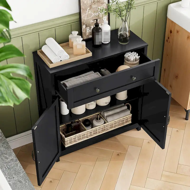 Meuble de bar à café avec deux tiroirs, meuble de rangement de cuisine avec étagère réglable, buffet avec deux portes