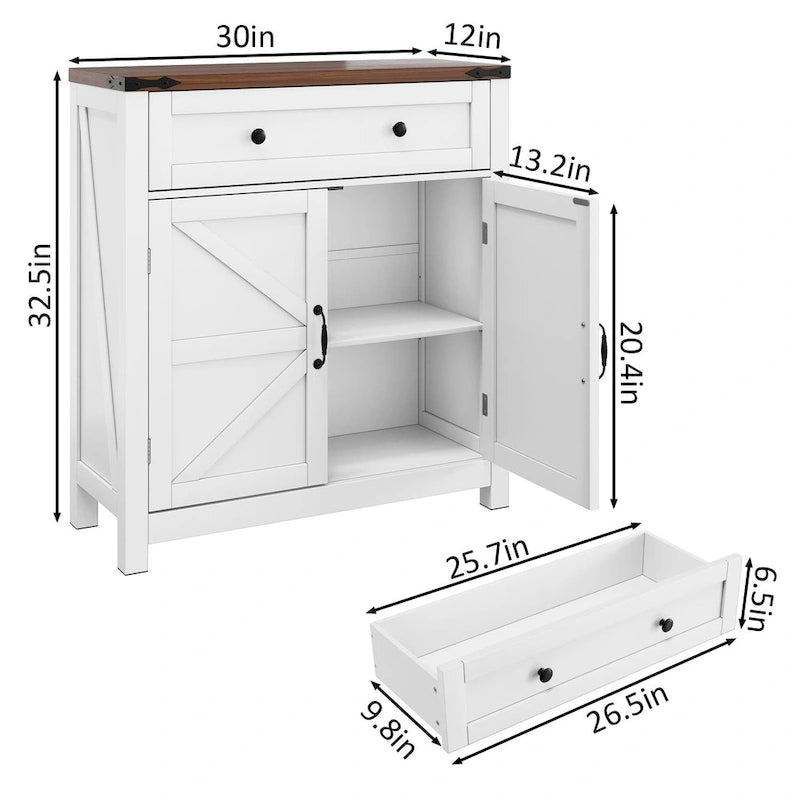 Meuble de bar à café avec deux tiroirs, meuble de rangement de cuisine avec étagère réglable, buffet avec deux portes