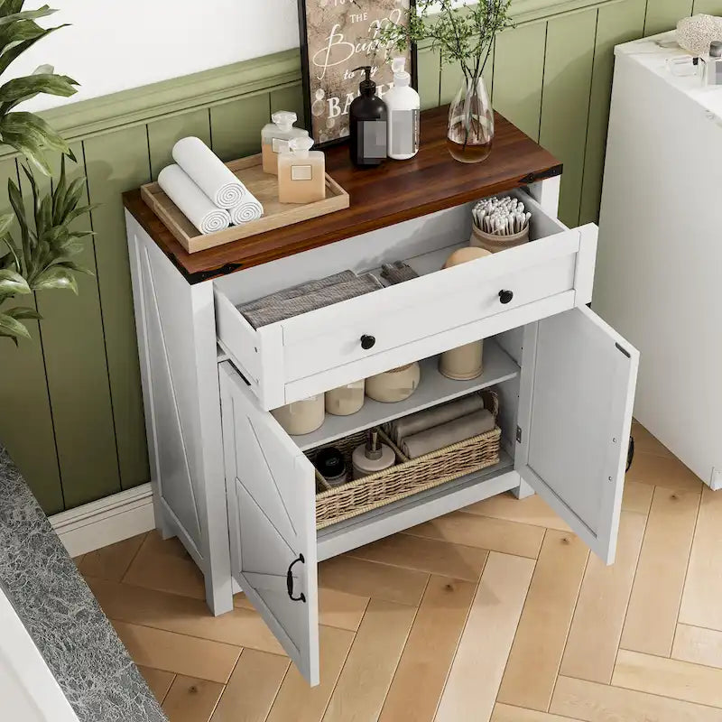 Meuble de bar à café avec deux tiroirs, meuble de rangement de cuisine avec étagère réglable, buffet avec deux portes