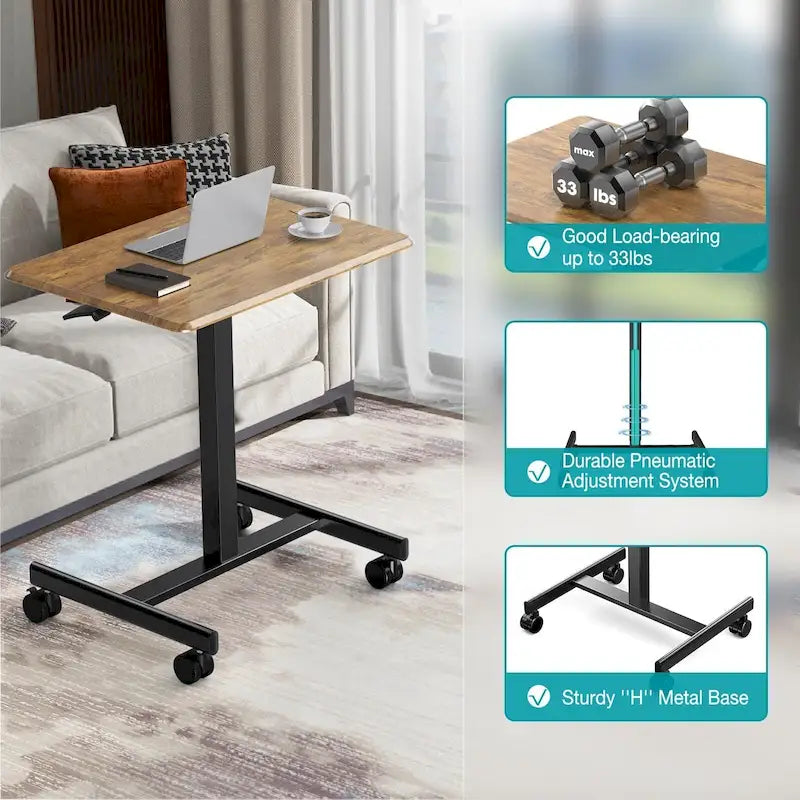 Petit bureau debout de 108 cm de hauteur, mobile, portable, sur roulettes, pour ordinateur portable, réglable en hauteur avec roues