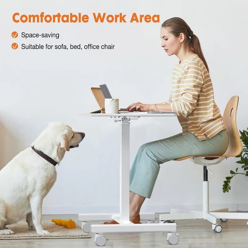 Petit bureau debout de 108 cm de hauteur, mobile, portable, sur roulettes, pour ordinateur portable, réglable en hauteur avec roues