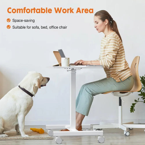 Petit bureau debout de 108 cm de hauteur, mobile, portable, sur roulettes, pour ordinateur portable, réglable en hauteur avec roues