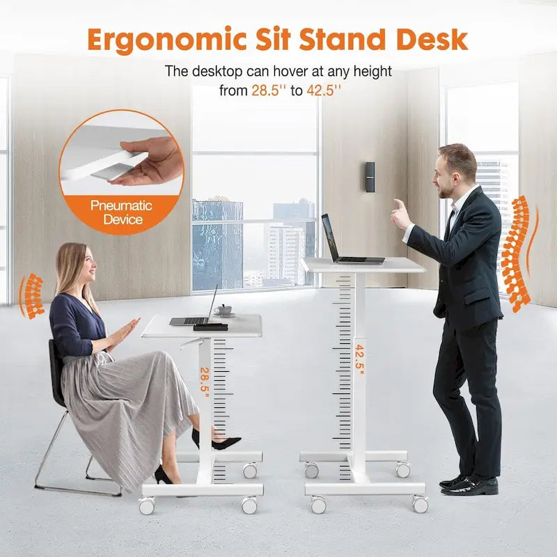 Petit bureau debout de 108 cm de hauteur, mobile, portable, sur roulettes, pour ordinateur portable, réglable en hauteur avec roues