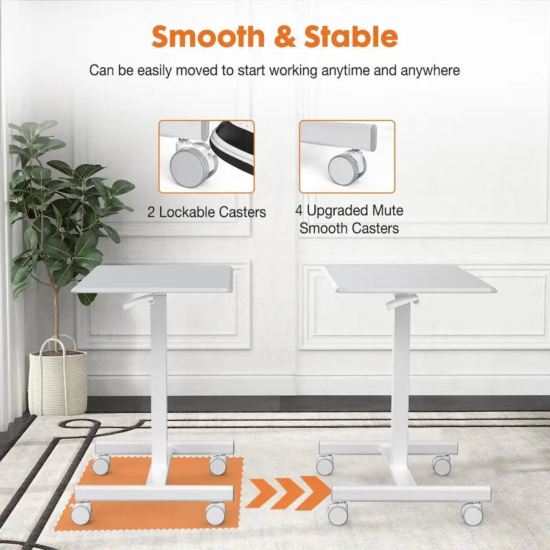 Petit bureau debout de 108 cm de hauteur, mobile, portable, sur roulettes, pour ordinateur portable, réglable en hauteur avec roues