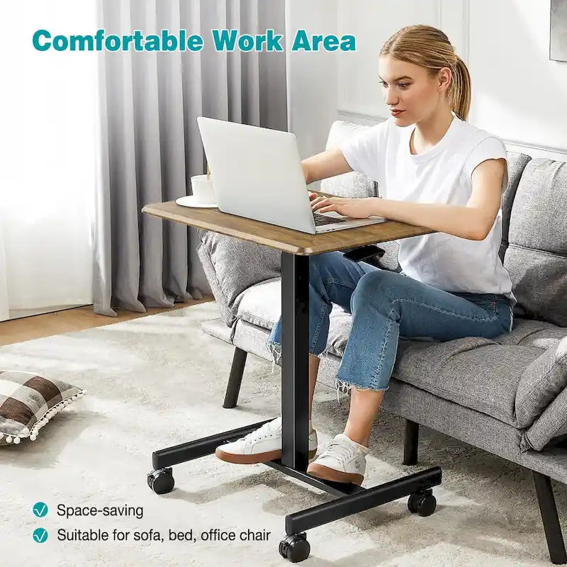 Petit bureau debout de 108 cm de hauteur, mobile, portable, sur roulettes, pour ordinateur portable, réglable en hauteur avec roues