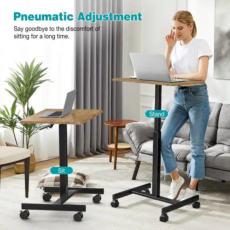 Petit bureau debout de 108 cm de hauteur, mobile, portable, sur roulettes, pour ordinateur portable, réglable en hauteur avec roues