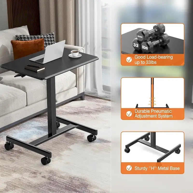 Petit bureau debout de 108 cm de hauteur, mobile, portable, sur roulettes, pour ordinateur portable, réglable en hauteur avec roues