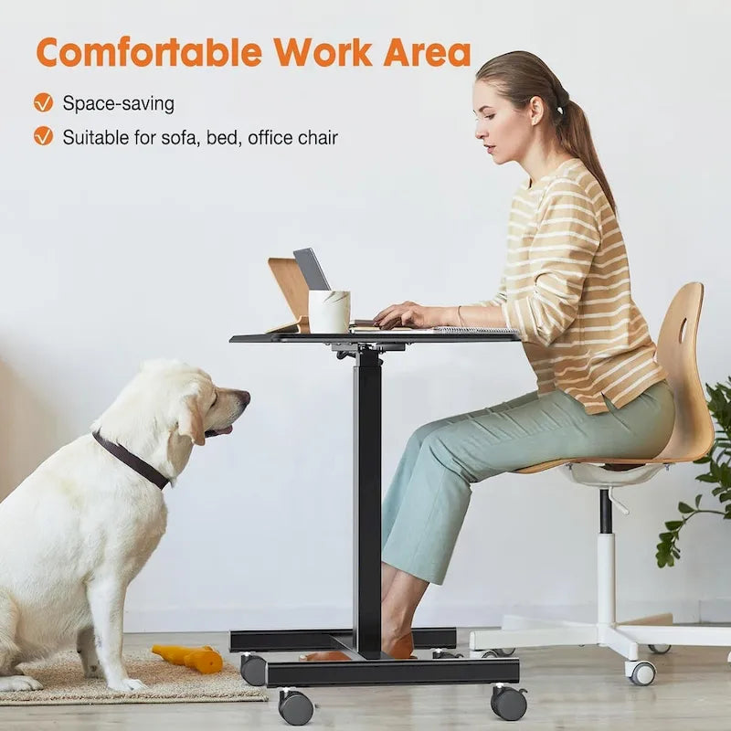 Petit bureau debout de 108 cm de hauteur, mobile, portable, sur roulettes, pour ordinateur portable, réglable en hauteur avec roues