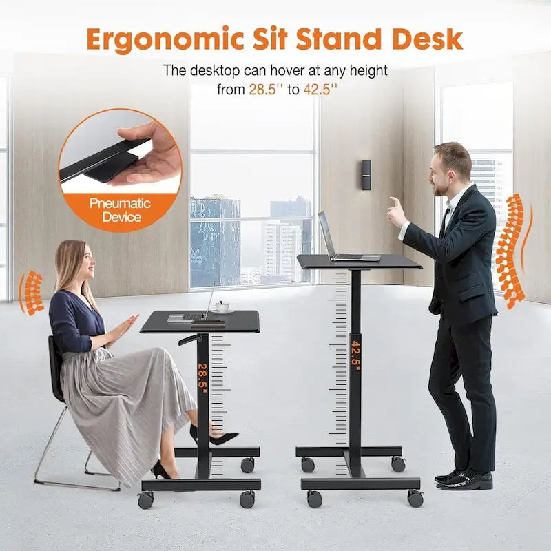 Petit bureau debout de 108 cm de hauteur, mobile, portable, sur roulettes, pour ordinateur portable, réglable en hauteur avec roues