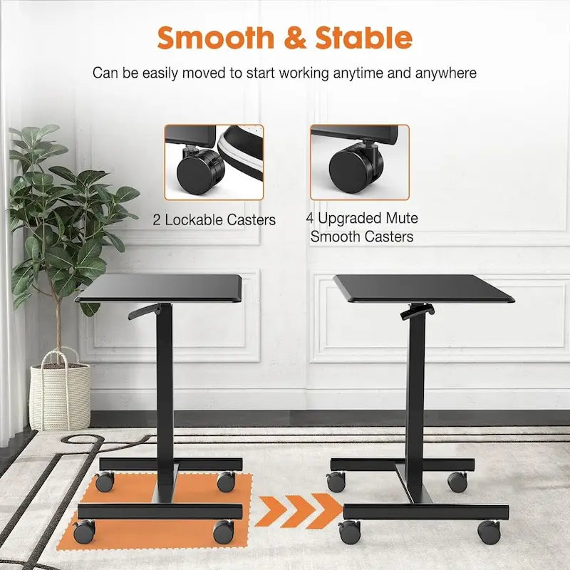 Petit bureau debout de 108 cm de hauteur, mobile, portable, sur roulettes, pour ordinateur portable, réglable en hauteur avec roues