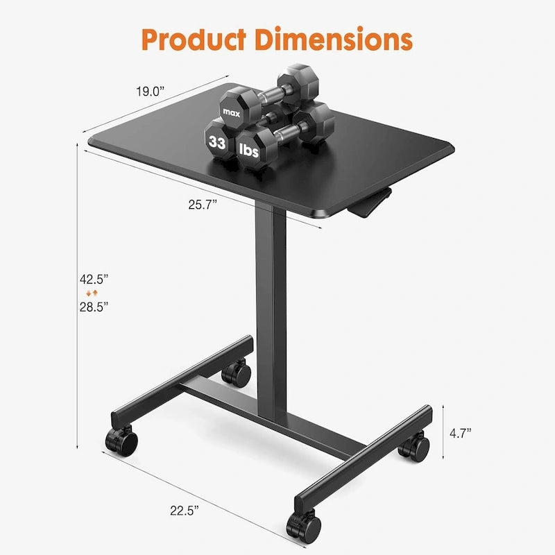 Petit bureau debout de 108 cm de hauteur, mobile, portable, sur roulettes, pour ordinateur portable, réglable en hauteur avec roues