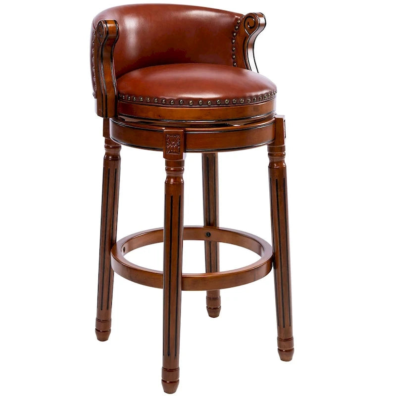 Tabourets de bar en cuir de vachette et bois
