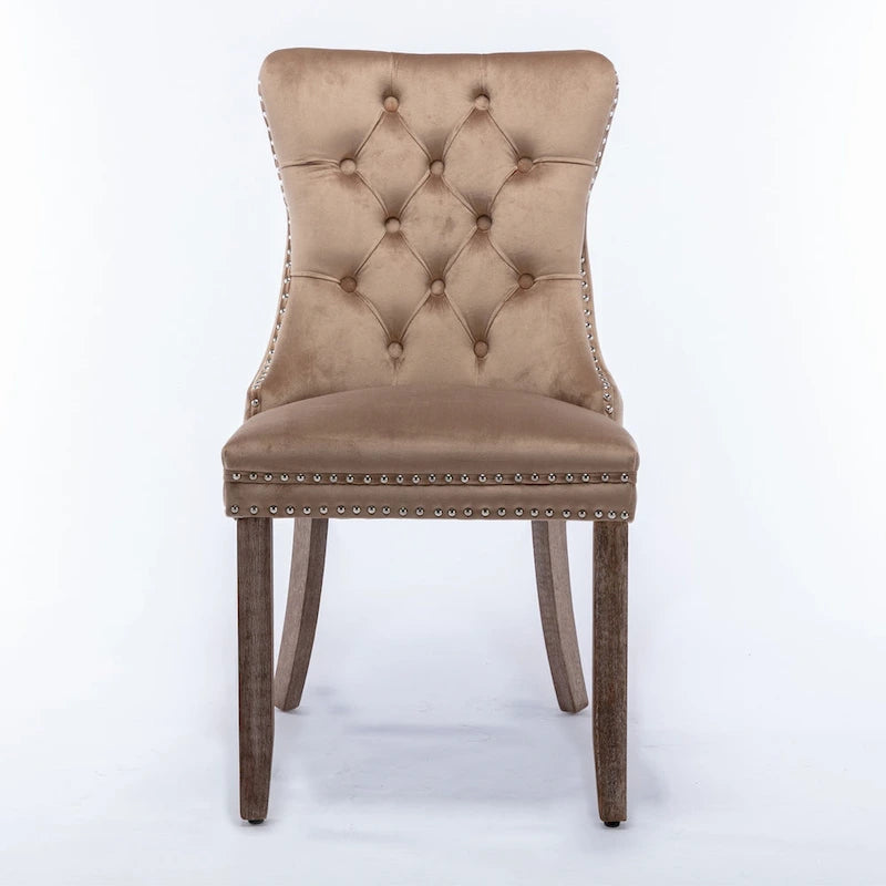 Chaise de salle à manger contemporaine haut de gamme en velours capitonné et bois massif