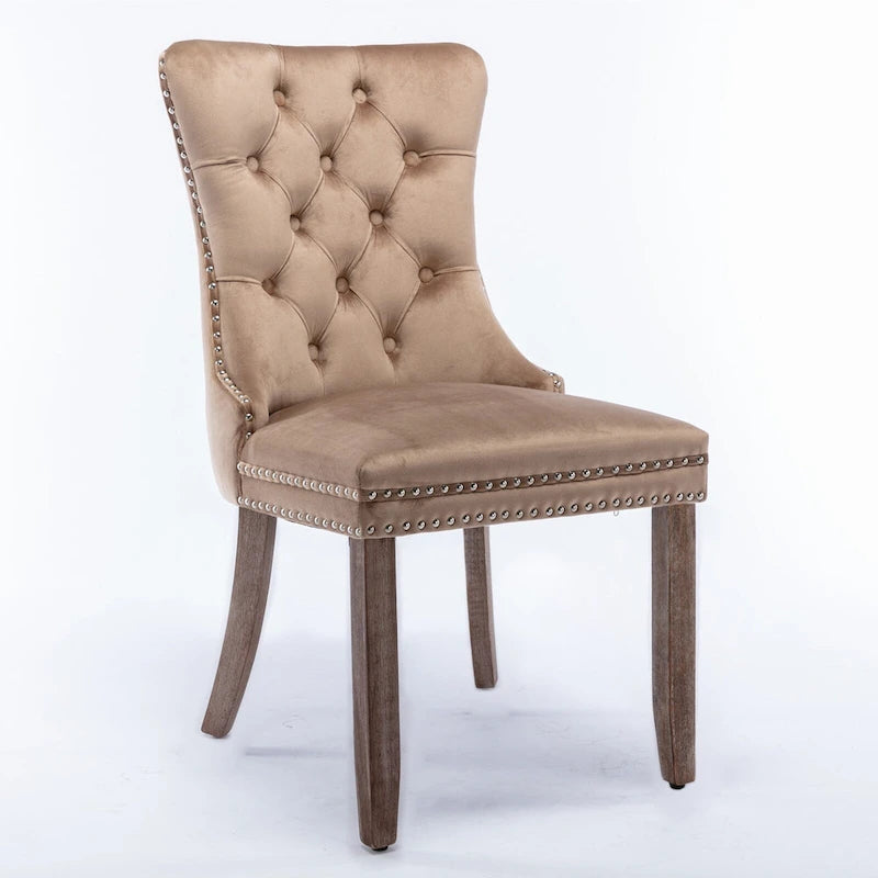 Chaise de salle à manger contemporaine haut de gamme en velours capitonné et bois massif