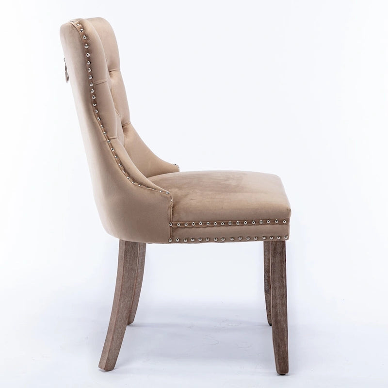 Chaise de salle à manger contemporaine haut de gamme en velours capitonné et bois massif