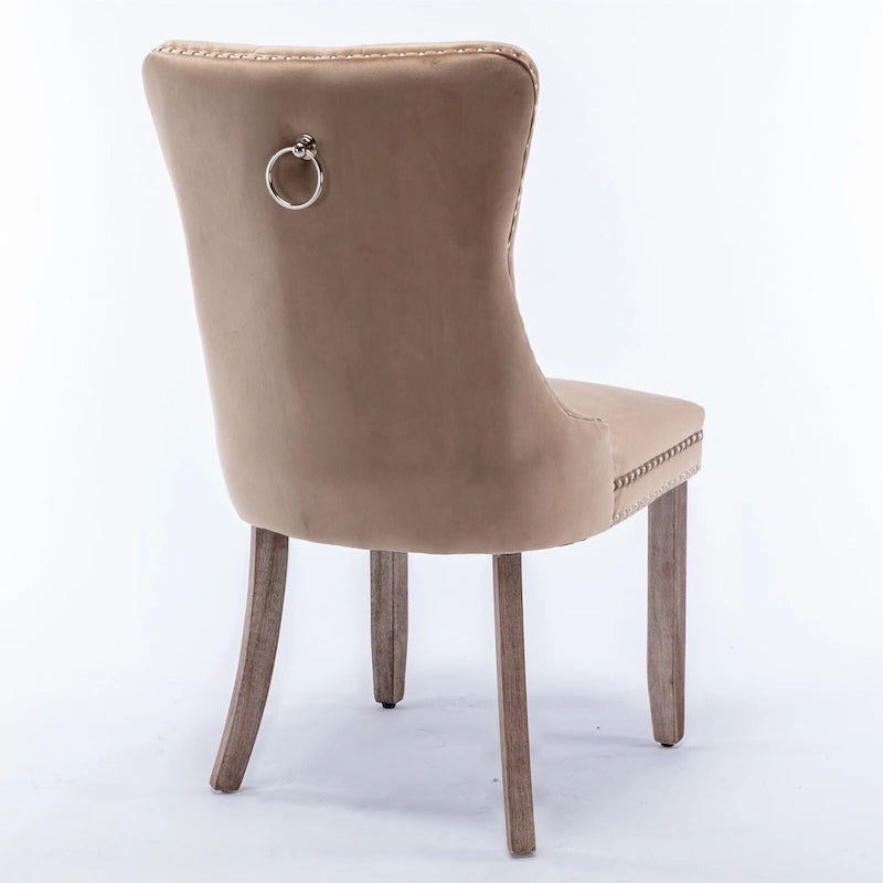 Chaise de salle à manger contemporaine haut de gamme en velours capitonné et bois massif