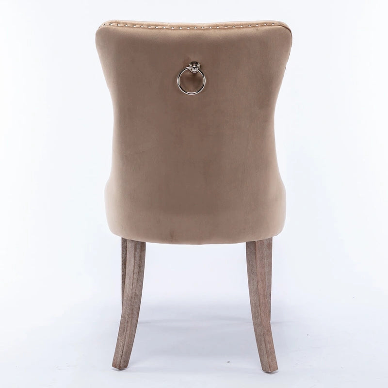 Chaise de salle à manger contemporaine haut de gamme en velours capitonné et bois massif