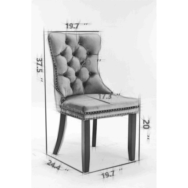 Chaise de salle à manger contemporaine haut de gamme en velours capitonné et bois massif